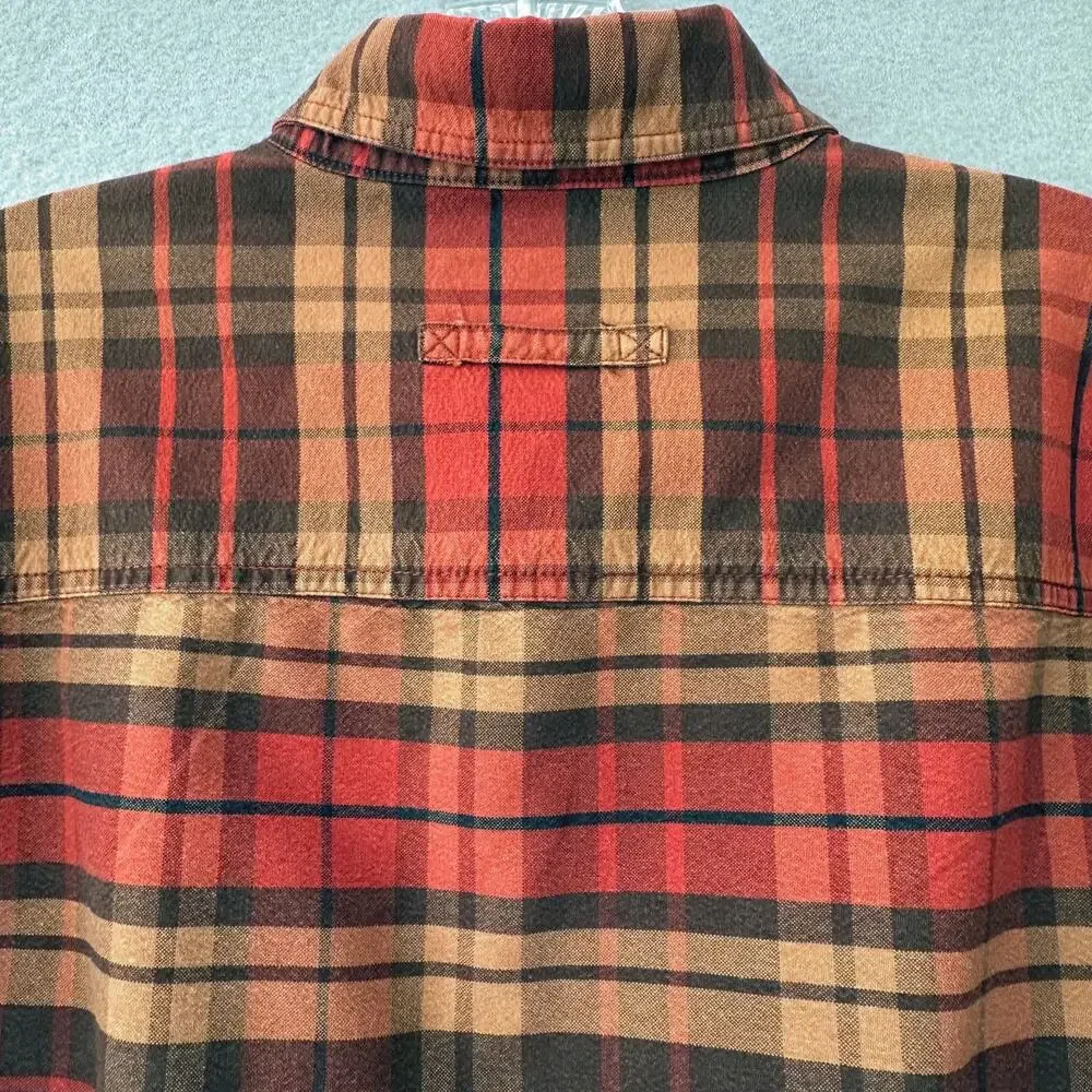 Woolrich Mens Large Red Orange Brown Plaid Classic Long Sleeve Button Work Shirt - Picture 5 of 14